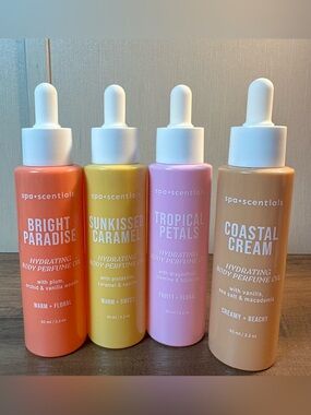 Spa Scentials 4Hydrating Body Perfume Oils Beachy Vanilla Pistachio Dragonfruit